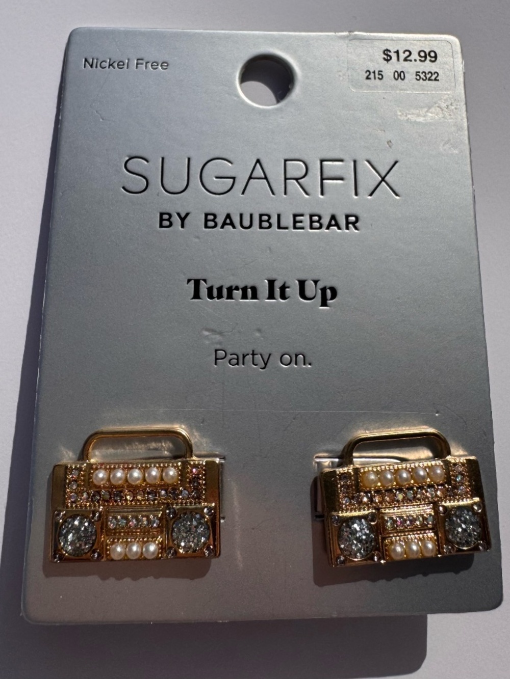 NWT Sugarfix by BaubleBar Turn It Up Boombox Stud Earrings Retro Gold Glam